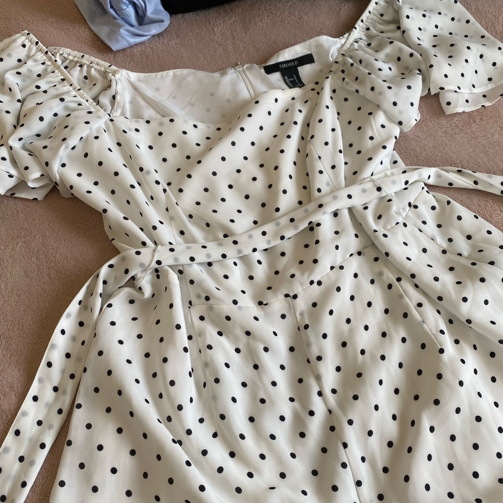 forever 21 white polka dot wide leg jumpsuit